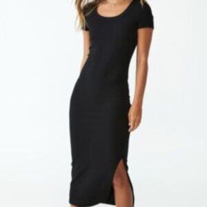 Cotton on Women's Rib Short Sleeve Split Midi Dress SZ: S/P/ Black